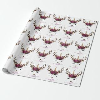 Elegant Christmas gold glitter purple unicorn deer