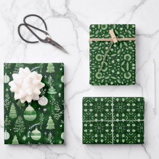 Elegant Christmas Ornament & Mandala Pattern Green  Sheets