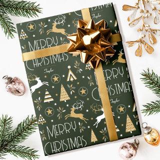 Elegant Christmas Reindeer Editable Dark Green