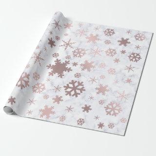 Elegant Christmas Rose Gold Snowflakes & Marble