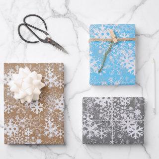 Elegant Christmas Snowflakes Kraft Brown Blue  Sheets
