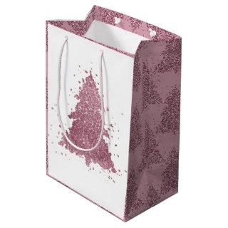 Elegant Christmas Tree | Dusty Mauve Pink Splatter Medium Gift Bag