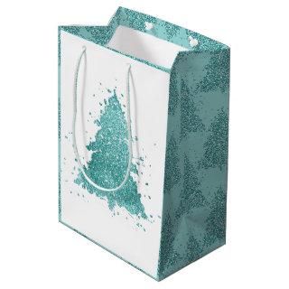 Elegant Christmas Tree | Luxe Aqua Mint Splatter Medium Gift Bag