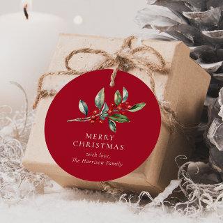 Elegant Christmas Watercolor Botanical Gift Tag