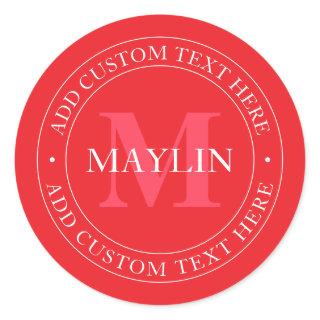 Elegant Circular Text Template Editable Red White Classic Round Sticker