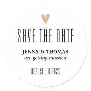 Elegant Clean Wedding Gold Heart Save the date Classic Round Sticker
