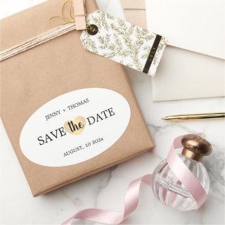 Elegant Clean Wedding Gold Heart Save the date  Oval Sticker