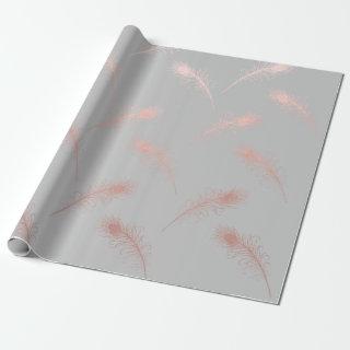 elegant clear faux rose gold feathers pattern
