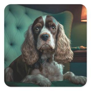 Elegant Cocker Spaniel Classic Portrait Design Square Sticker
