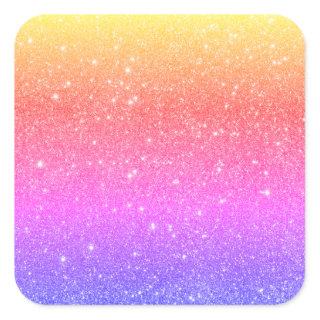 Elegant Colorful Rainbow Glitter Square Sticker
