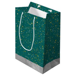 Elegant Confetti Space - Teal Green & Gold,Silver Medium Gift Bag