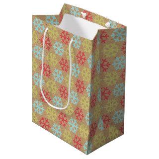 Elegant Coral Pink Red Mint Blue Green Snowflakes Medium Gift Bag