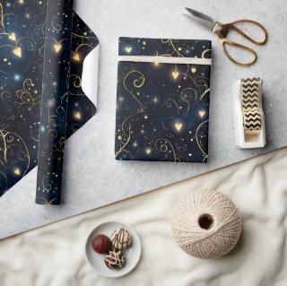 Elegant Cosmic Glowing Hearts in Blue and Gold