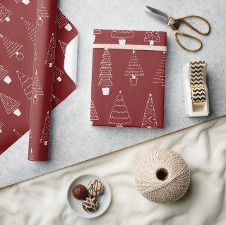Elegant Cranberry Red Christmas Pine Tree Pattern