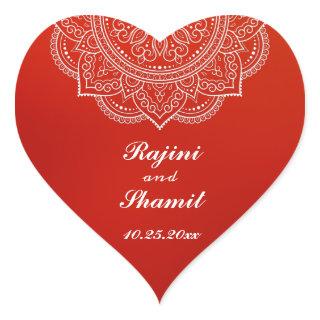 Elegant  Crimson White Indian Paisley Wedding Heart Sticker