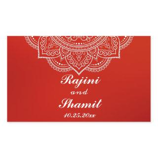 Elegant  Crimson White Indian Paisley Wedding  Rectangular Sticker
