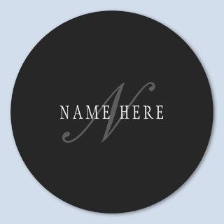 Elegant Customizable Monogram | Black Grey White Classic Round Sticker