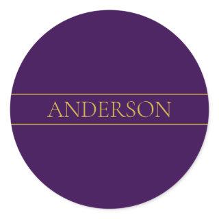 Elegant Customizable Text | Gold & Deep Purple Classic Round Sticker