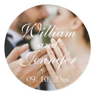 Elegant Customize Photo, Name, and Date Monogram  Classic Round Sticker