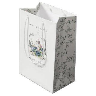Elegant Cute Aqua Blue floral Teapot Cup Wedding Medium Gift Bag