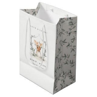 Elegant Cute Dusky Deer Floral Crest Wedding  Medium Gift Bag