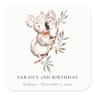 Elegant Cute Sleepy Koala Foliage Any Age Birthday Square Sticker