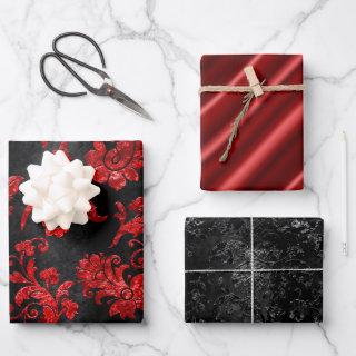 Elegant Damask Faux Velvet Red Black Gift  Sheets