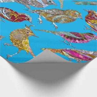 Elegant Dancing Birds on Blue Sky Pattern Glossy