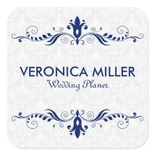 Elegant Dark Blue And Swirly Frame Square Sticker