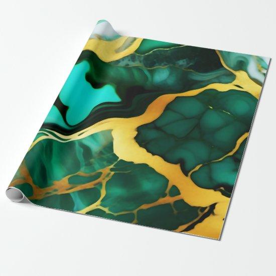 Elegant dark green golden yellow Faux Marble