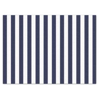 Elegant Dark Navy Blue and White Striped Pattern Tissue Paper