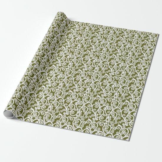 Elegant design, floral pattern, olive green, white