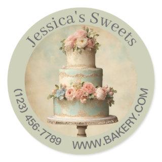 Elegant Dessert Baker Cake Caterer Cupcake Bakery Classic Round Sticker