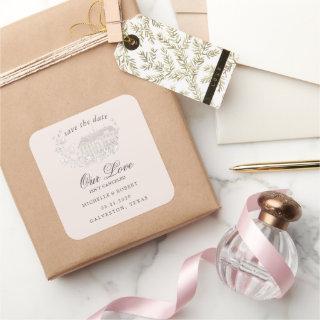 Elegant Destination Floral Save The Date Square Sticker