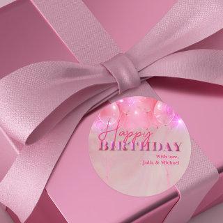 Elegant Dreamy Sparkly Pink Balloons Birthday  Classic Round Sticker