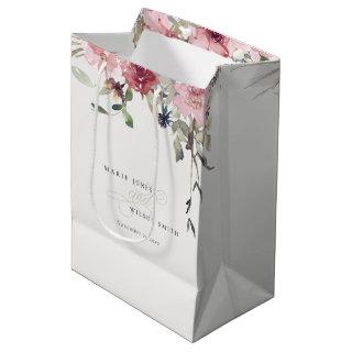 Elegant Dusky Blush Rose Wildflower Floral Wedding Medium Gift Bag