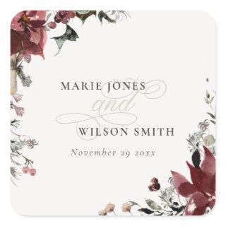 Elegant Dusky Warm Winter Festive Foliage Wedding Square Sticker