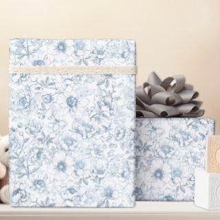 Elegant Dusty Blue Chinoiserie Floral Pattern