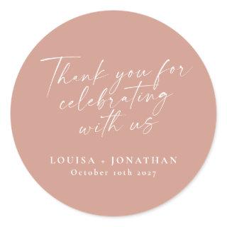 Elegant Dusty Rose Trendy Script Custom Thank You Classic Round Sticker