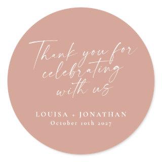 Elegant Dusty Rose Trendy Script Custom Thank You Classic Round Sticker