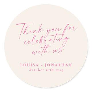 Elegant Ecru Pink Trendy Script Custom Thank You Classic Round Sticker