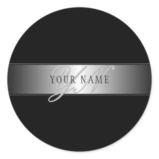 Elegant Editable Monogram Script Writing | Black Classic Round Sticker