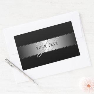 Elegant Editable Monogram Script Writing | Black Rectangular Sticker
