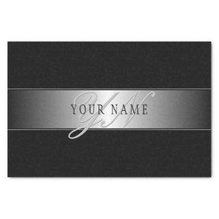 Elegant Editable Monogram Script Writing | Black Tissue Paper