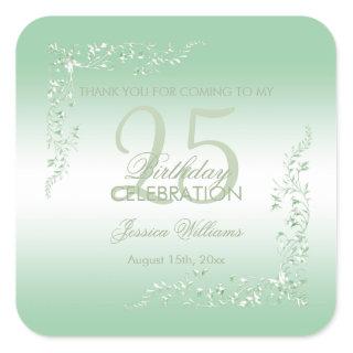 Elegant Emerald Decoration 25th Birthday   Square Sticker