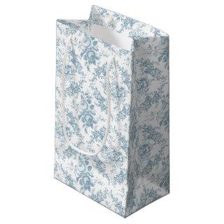 Elegant Engraved Blue and White Floral Toile  Small Gift Bag