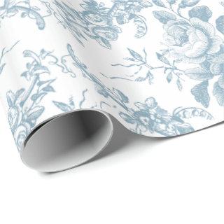 Elegant Engraved Blue and White Floral Toile