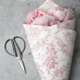 Elegant Engraved Pink and White Floral Toile Tissue Paper