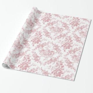 Elegant Engraved Pink and White Floral Toile