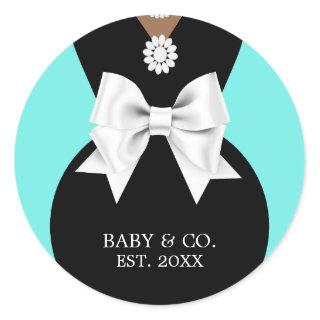 Elegant Ethnic Aqua Baby & Co Tiffany Baby Shower Classic Round Sticker